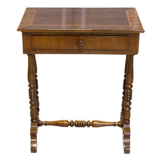 Italian 19th Century Walnut Side Table with Inlaid Banding and Turned Legs For Sale