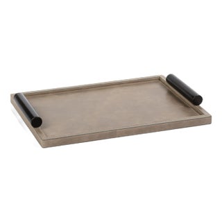 Cameroon Rectangular Mink Leather Serving Tray with Handles , Small For Sale