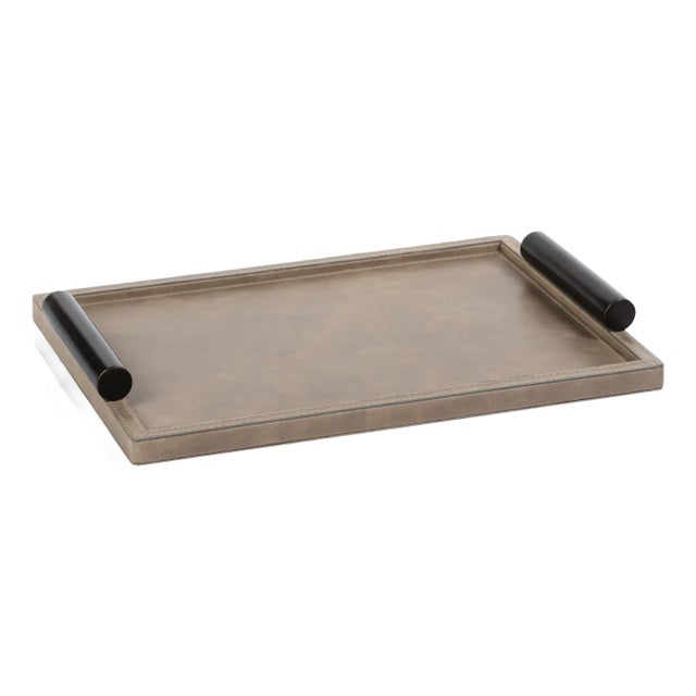 Cameroon Rectangular Mink Leather Serving Tray with Handles , Small For Sale