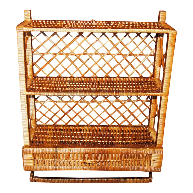 Vintage Natural Wicker Hanging Wall Shelf With Drawer Chairish
