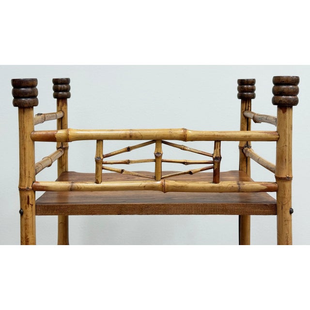 Vintage Scorched Bamboo Four Tier Bookshelf For Sale - Image 10 of 10