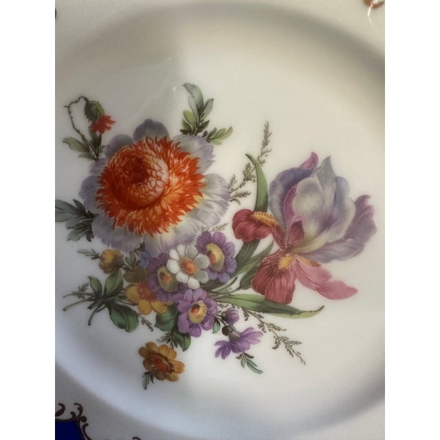 Vintage 1950's Kunst Hummendorf Kronack Bavaria Germany Porcelain Tea Set Trio Cobalt Blue Gold Tea Cup Saucer Dessert Plate For Sale In New York - Image 6 of 18