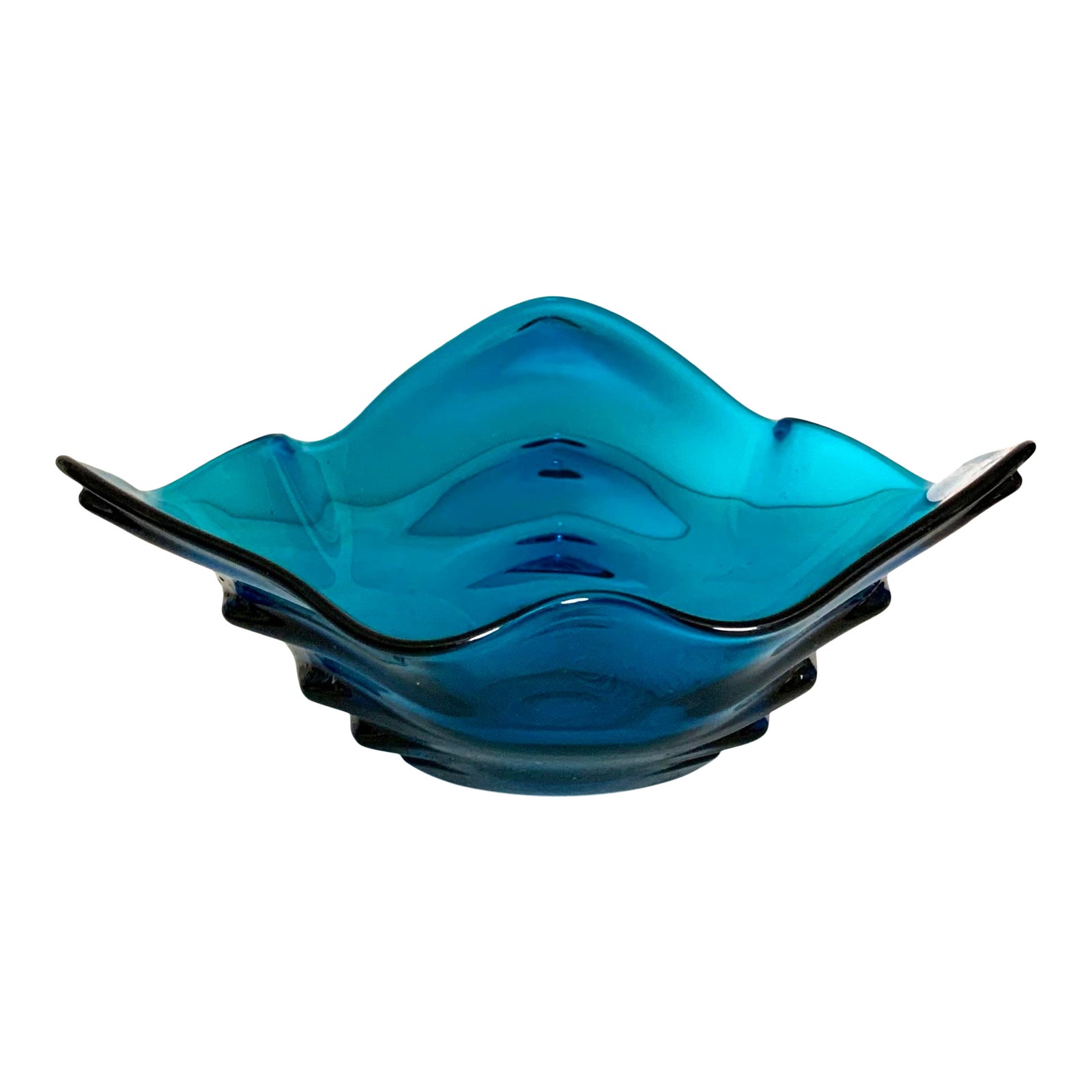 Vintage Modern Contemporary Turquoise Blue Glass Centerpiece Bowl