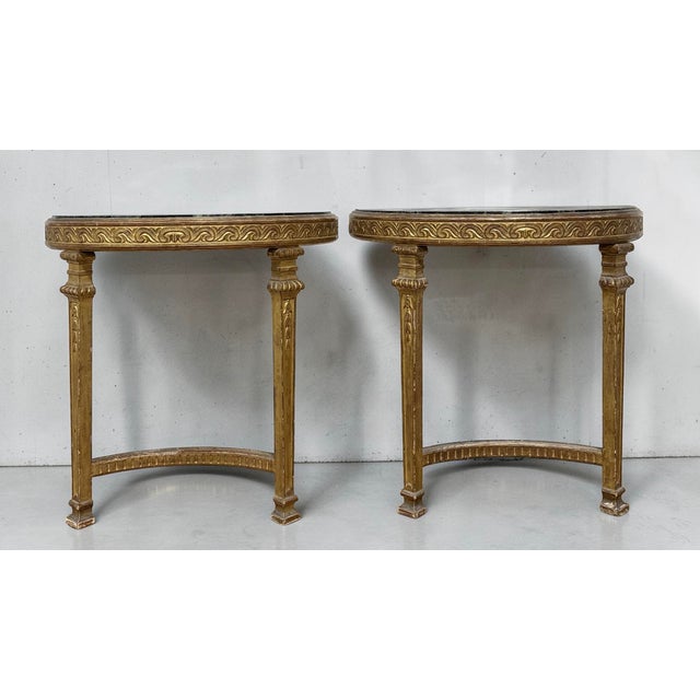 Giltwood Demilune Marble Console Tables, Set of 2 For Sale - Image 3 of 7