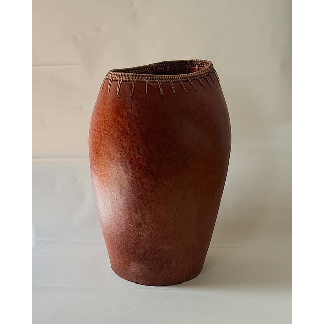 Pair of Vintage Indonesian Ceramic Vessels With Hand-Woven Rattan Rim For Sale - Image 17 of 18