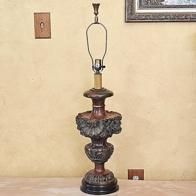 Frederick Cooper Antique Frederick Cooper Ornate Hollywood Regency Table Lamp With Fringe Shade For Sale - Image 4 of 18