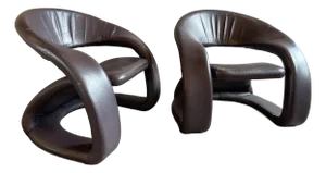 1980s Vintage Sculptural Leather Jaymar Chairs - A Pair