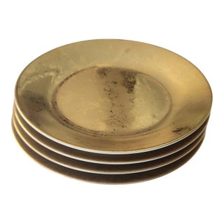 1990s Set of 4 Canape Plates Carat All Gold by Philippe Deshoulieres Limoges France Porcelain Dinnerware For Sale