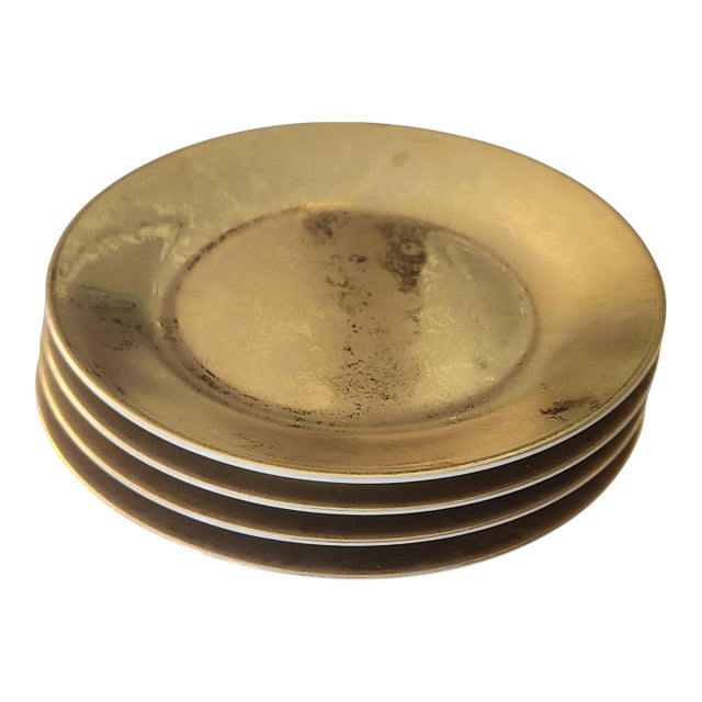 1990s Set of 4 Canape Plates Carat All Gold by Philippe Deshoulieres Limoges France Porcelain Dinnerware For Sale