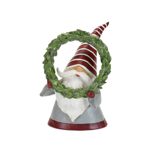 Kenneth Ludwig Chicago Holiday Gnome Figurine with Pine Tree and Wreath Accent (Set of 2) For Sale - Image 4 of 5
