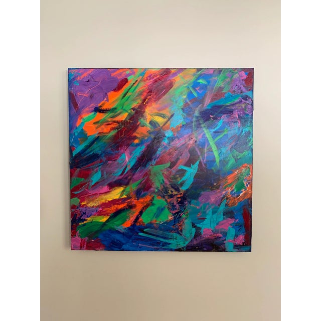 Wood 1970s Vintage Abstract Acrylic on Canvas Painting For Sale - Image 7 of 7