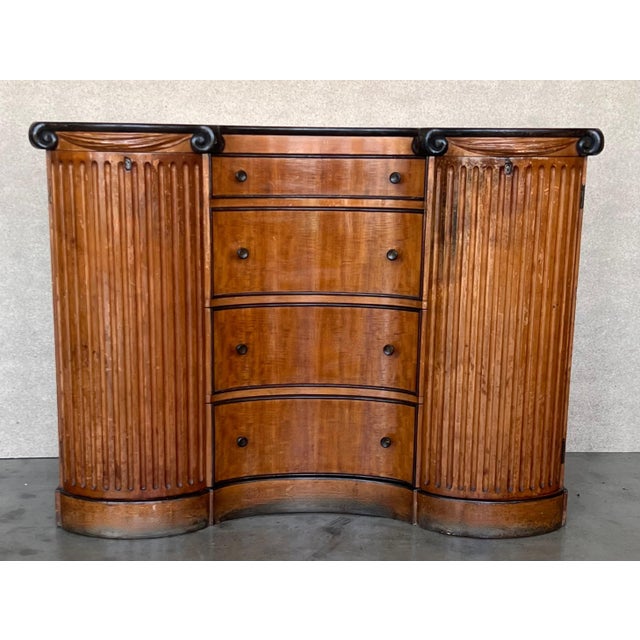 Early 20th Century Art Deco Demilune Burl Walnut and Ebonized Credenza with doors and drawers For Sale - Image 16 of 18