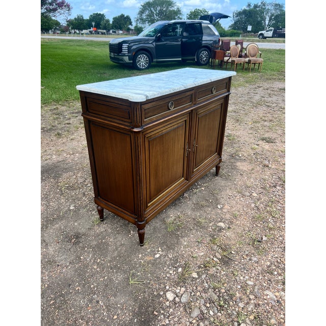French 19th Century Louis XVI Mahogany Carrara Marble Top Two Door Buffet For Sale - Image 12 of 12