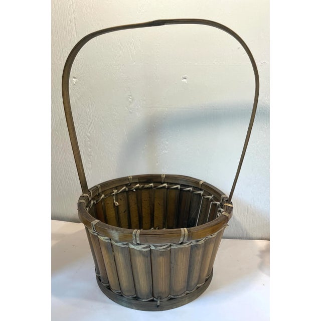 Boho Chic Vintage Bamboo Basket With Handle For Sale - Image 3 of 7