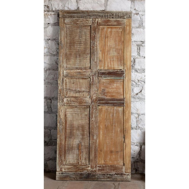 Mid-Century Modern Antique Distressed Green Carved Wood Door – Rustic Hinged or Barn Door 80x35 For Sale - Image 3 of 4