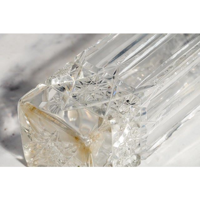 Elegant Edwardian Style Vintage Cut Crystal Rectangular Vase With Sterling Silver Luxury Home Decor For Sale - Image 12 of 12
