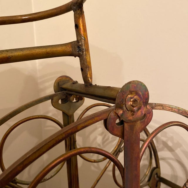 1970s Vintage Large Brass Like Bicycle Wine Bottle Rack For Sale - Image 5 of 6