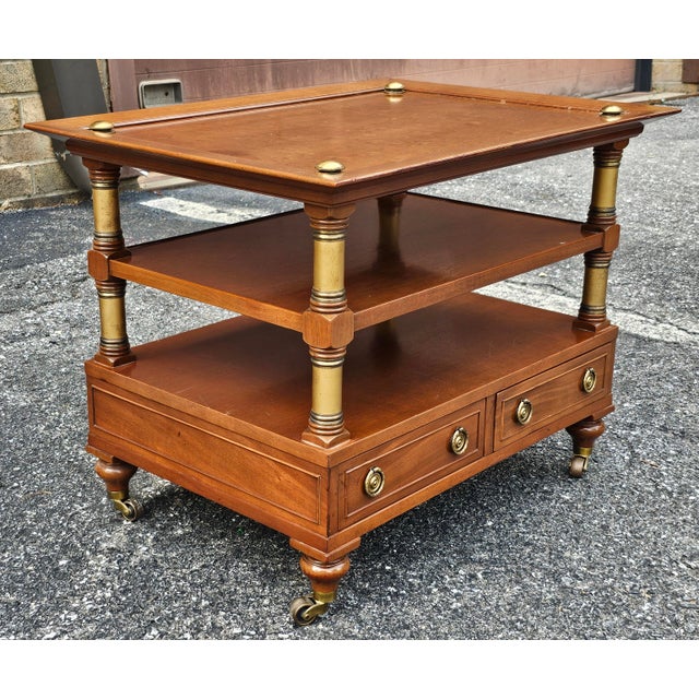 Wood Classical Style Mahogany and Brass Fitted Wheeled Side Table For Sale - Image 7 of 15