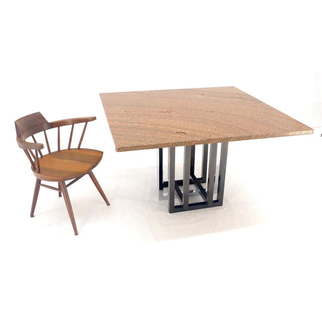 48" Square Granite Top Patinated Brass & Chrome Base Dining Conference Table For Sale - Image 11 of 15