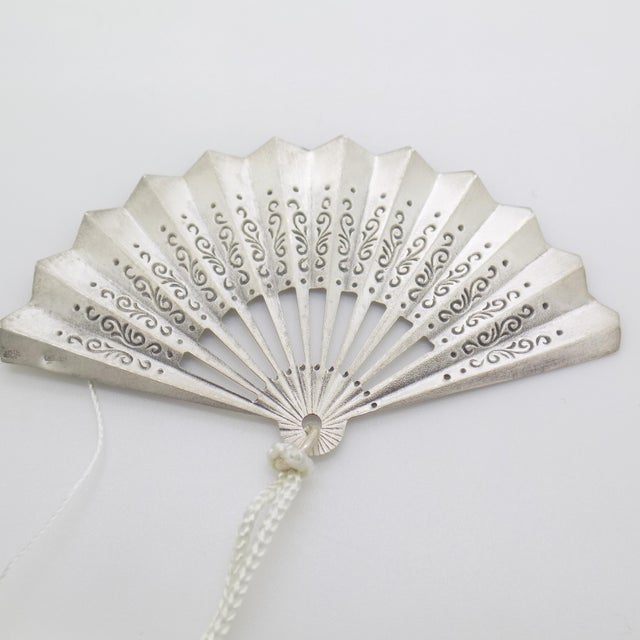 1970s Vintage Italian Handmade Silver Florentine Fan with Tassel Figurine, Florence, 1970s For Sale - Image 5 of 10
