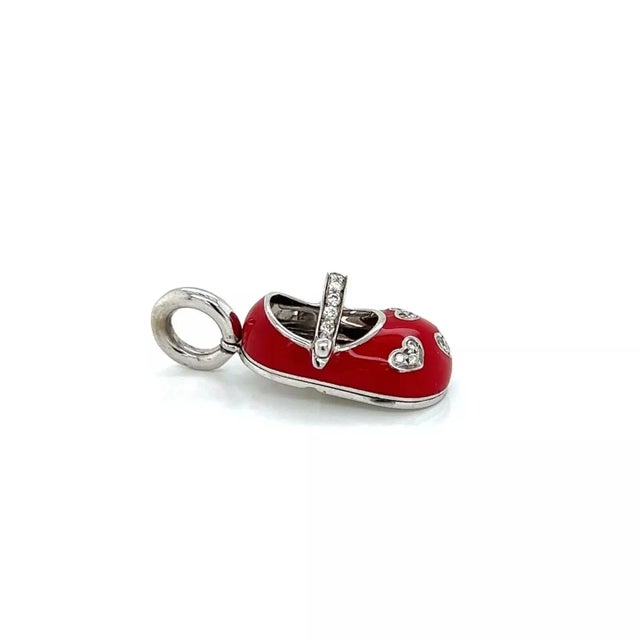 Contemporary Aaron Basha Red Enamel & Diamond 18k White Baby Shoe Charm Pendant For Sale - Image 3 of 10