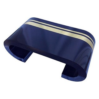 Navy Lacquer Cocktail Table with Brass Inlay For Sale