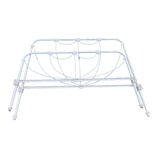 Antique Victorian Cast Iron White Headboard & Footboard For Sale