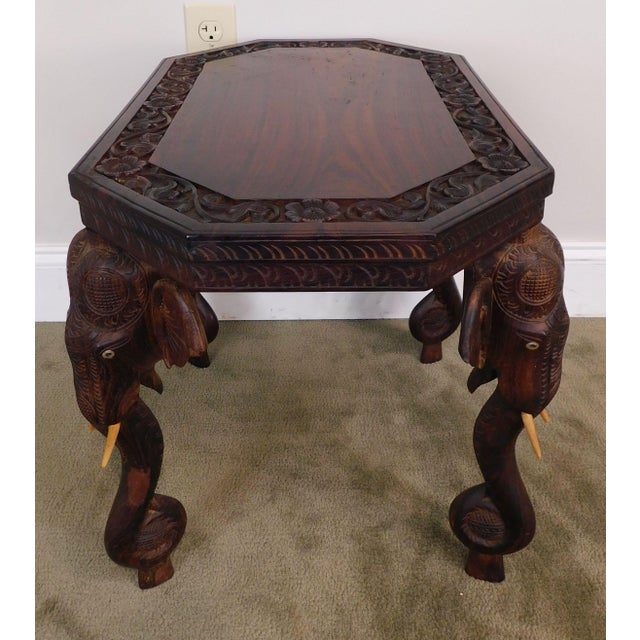 Indian Rosewood Carved Side or Coffee Table With Elephants Chairish