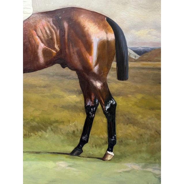 Brown Large Victorian British Sporting Oil Painting of Derby Winner Melton With Champion Jockey Fred Archer by F. S. Evans, Dated 1885 For Sale - Image 8 of 11