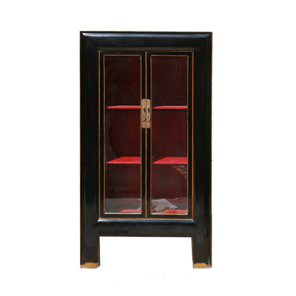 Black & Red Lacquer Glass Door Display Bookcase Chairish