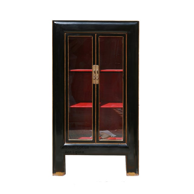 Black Red Lacquer Glass Door Display Bookcase Chairish