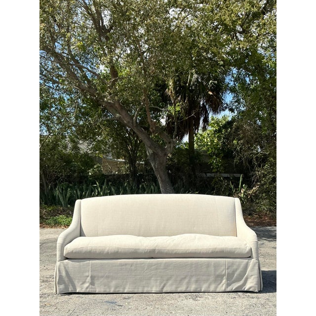 This elegant Charles Stewart sofa exudes a refined boho charm with its subtly striped pinstripe fabric and gracefully...