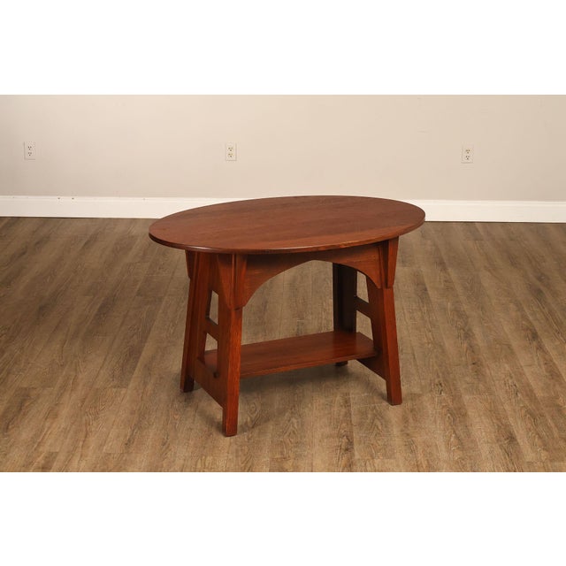 High Quality American Made Oak Oval Top Console or Library Table with Cut-Out Legs