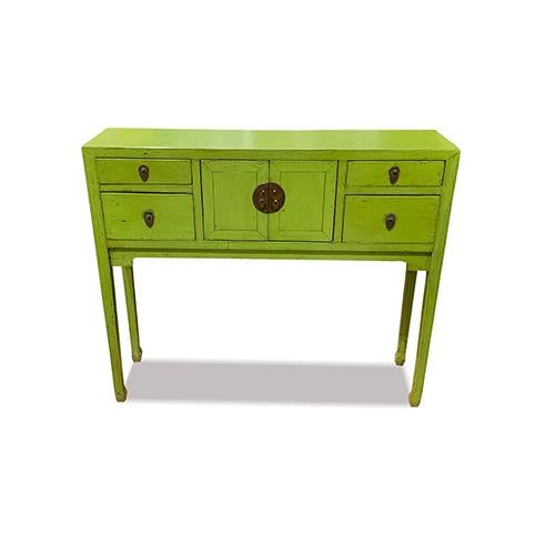 Asian Apple Green Beijing Console Table is made out of Elm wood. It has 4 drawers and 2 doors. It is nice to place at the...