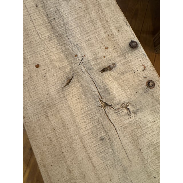 1980s Salvage Wood Bench With Metal Base For Sale - Image 12 of 12