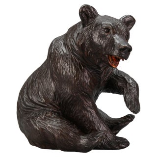 Antique Black Forest Carved Seated Bear Figure, 1890s For Sale