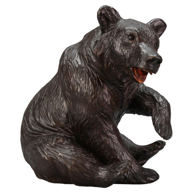 Antique Black Forest Carved Seated Bear Figure, 1890s For Sale
