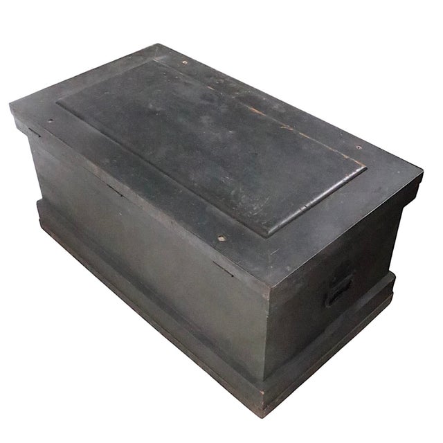 Antique Fitted Wood Carpenters Box Trunk Coffee Table For Sale - Image 11 of 18