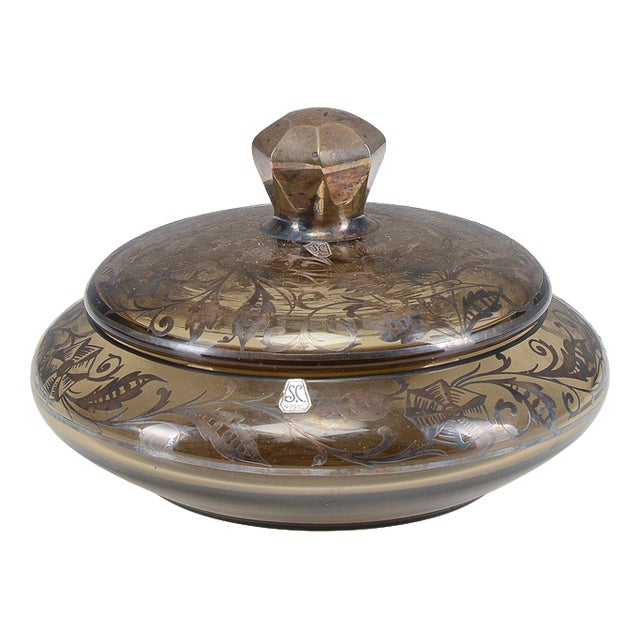 Bowl with Glass Lid and Silver Decorations For Sale