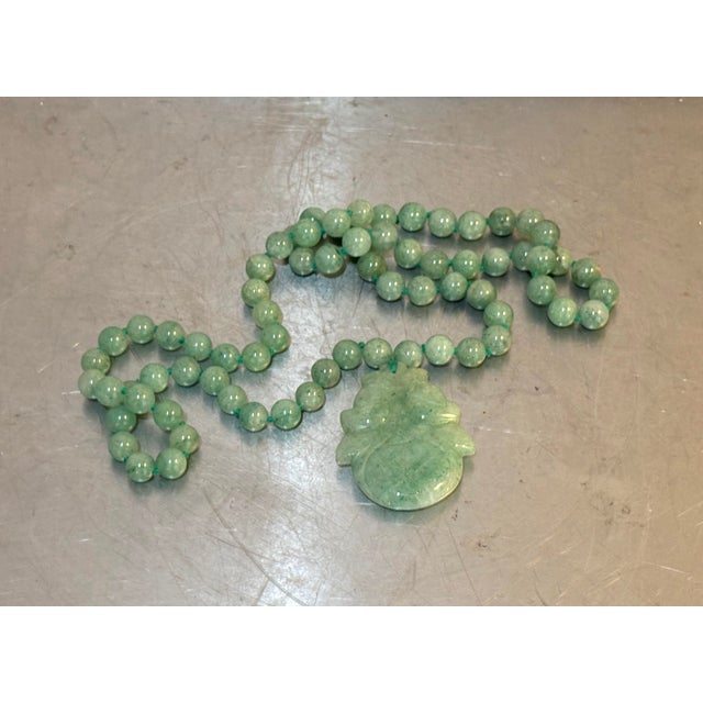 Jadeite Bead & Carved Pendant Necklace For Sale - Image 4 of 5