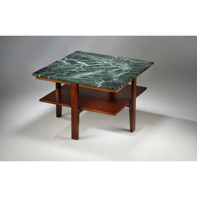 Mid-Century Modern Mid-Century Modern Verde Alpi Marble & Mahogany Side Table, 1990s For Sale - Image 3 of 13