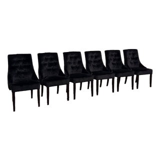 Black Upholstered Chesterfield Chairs, Set of 6 For Sale