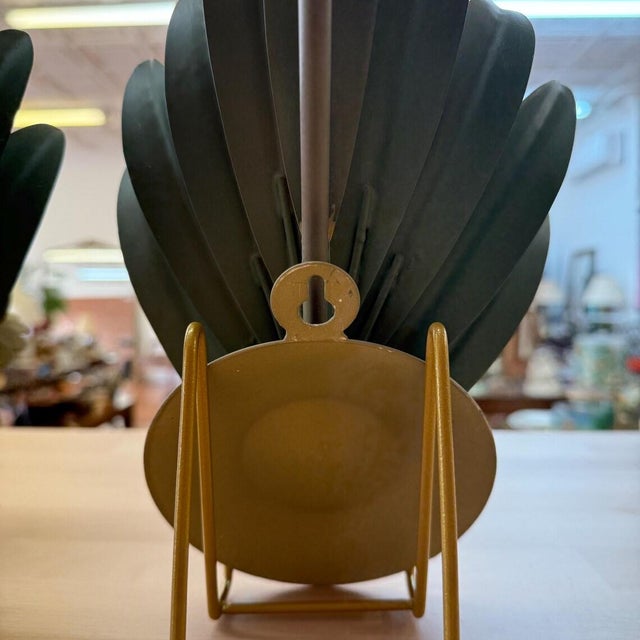 Metal 1960s Metal Wall Sconces With Lotus Flower Detail Italian Palm Leaf Candle Sconces- a Pair For Sale - Image 7 of 8