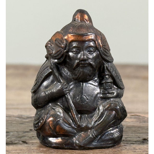 1940s Vintage Japanese Seven Lucky Gods Bronzed Metal Netsuke Figurines - Set of 7 For Sale - Image 5 of 13