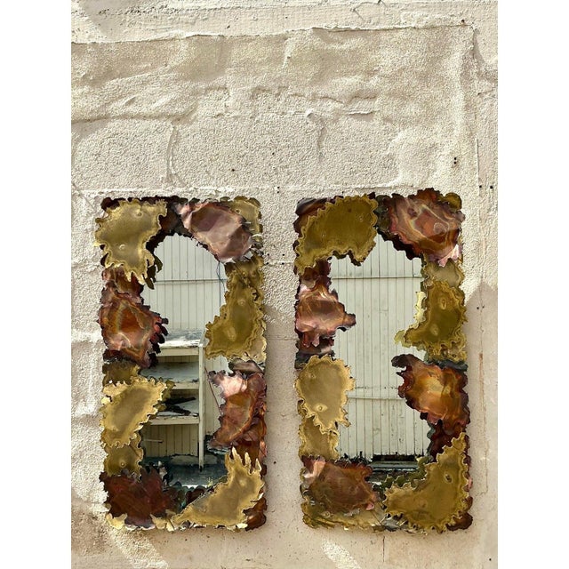 Metal Vintage Mid-Century Modern Brutalist Torch Cut Abstract Mirror After Tom Greene For Sale - Image 7 of 10