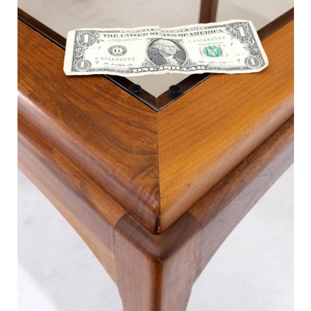 Pair Solid Oiled Walnut Smoked Glass Rectangle End Tables Stands Mid Century For Sale - Image 10 of 13