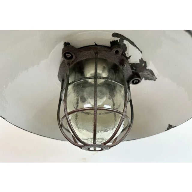 1960s Industrial Black Enamel and Cast Iron Cage Pendant Light from Elektrosvit, 1960s For Sale - Image 5 of 18