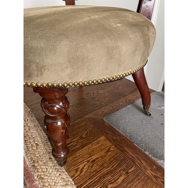 Mid 19th Century A Nineteenth Century William IV Mahogany Tub Chair With Green Suede Upholstery For Sale - Image 5 of 5