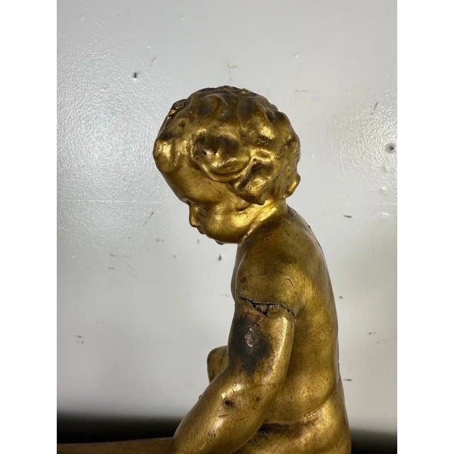 19th Century Italian Giltwood Cherub on Carved Plinth Base For Sale In Los Angeles - Image 6 of 10