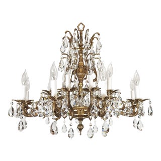 Antique 18 Light Regal Regency Brass Cut Lead Glass Crystal Chandelier For Sale